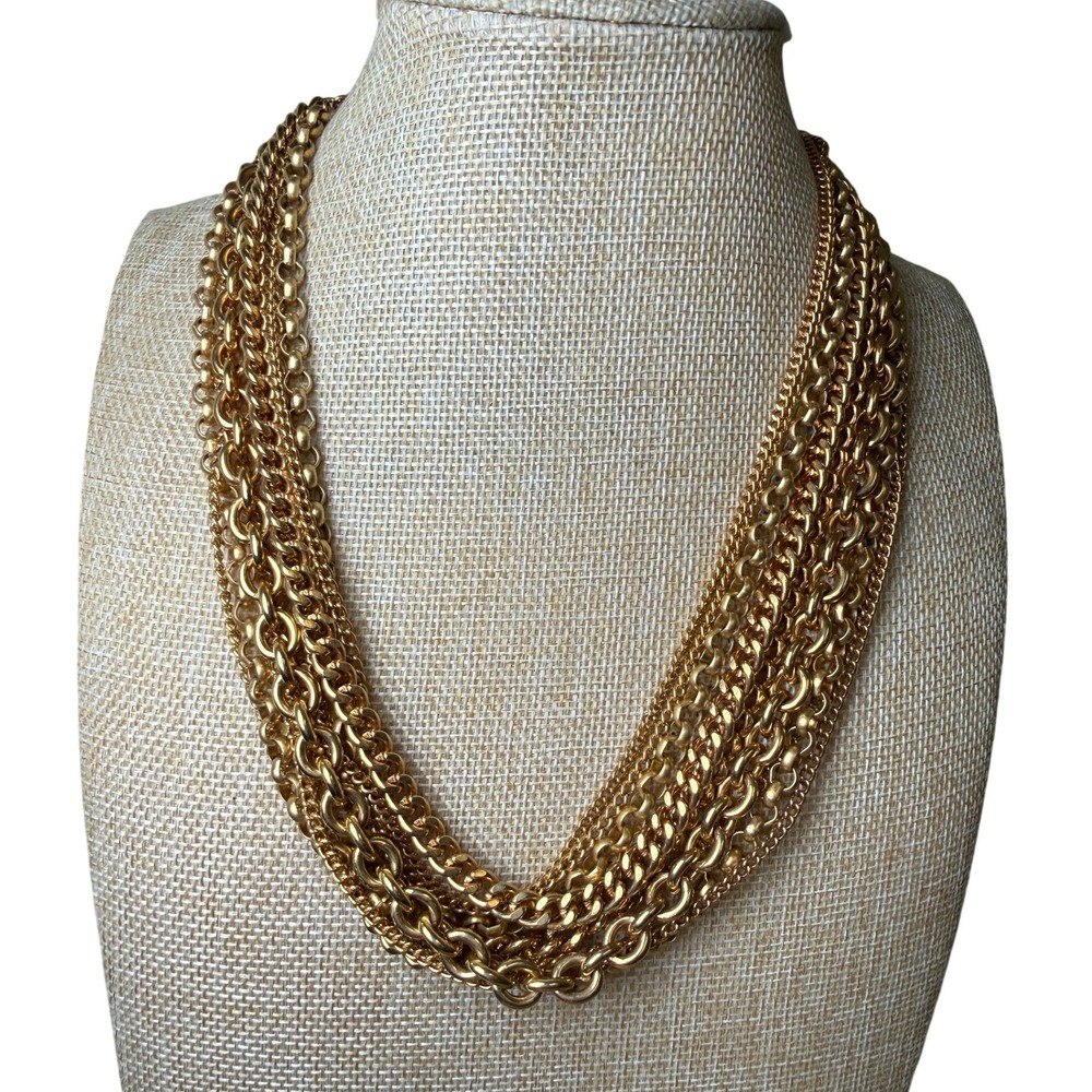 Vintage Chunky Multi Strand Gold Layered Chain Statement Necklace Rosa Flores